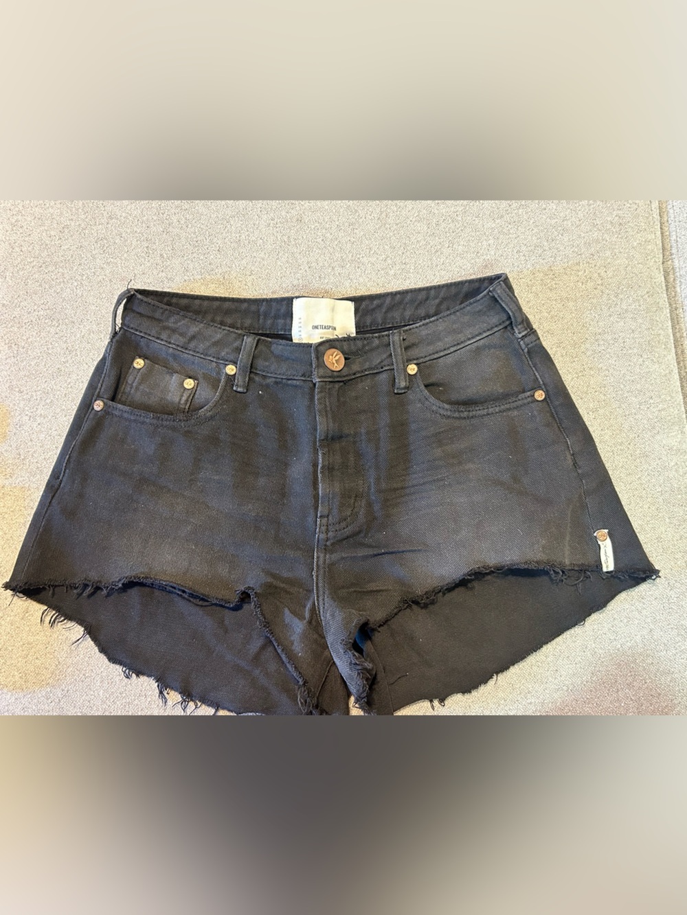 One Teaspoon Black Raw-Hem High-Rise Denim Shorts